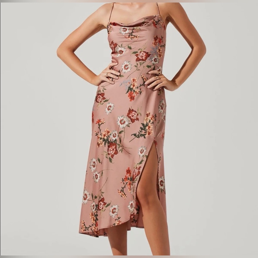 Astr Floral Midi Dress In Pink And Red